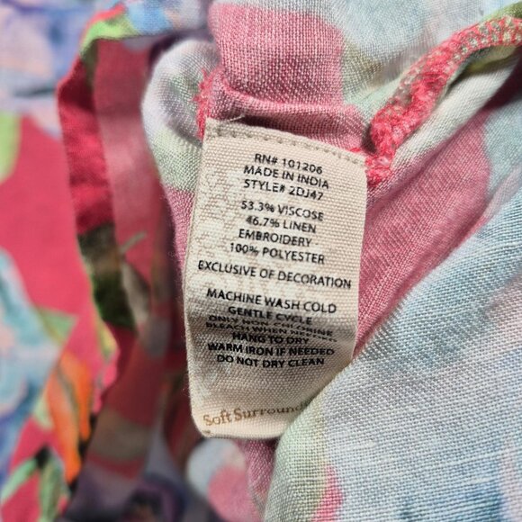 Soft Surroundings Top Womens S Pink Linen Tunic V Neck 3/4 Sleeve Bell - Picture 6 of 7